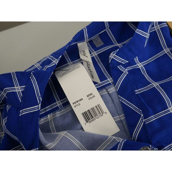 NY Collection Women's Blue Petite 3/4 Sleeve Roll Tab Y Neck Blouse PL - Picture 6 of 7